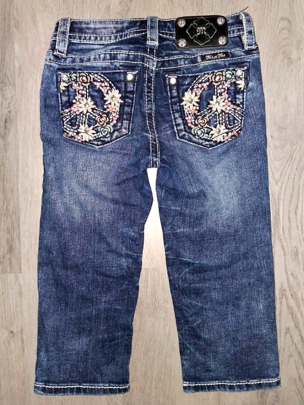 Miss Me Cuffed Capri Jeans Girls Kids Size 8 Western Cowgirl Rhinestone Bling